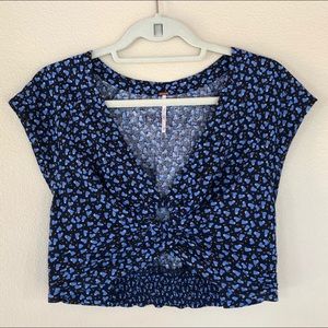 Free People Keyhole Deep V Heart-Pattern Crop Top